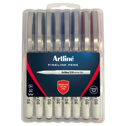 Artline 210 Fineliner Pen 0.6mm Assorted Pack 8 Hang Clam