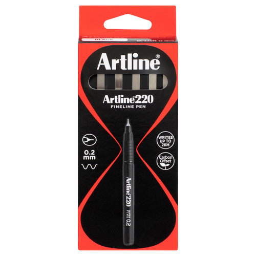 Artline 220 Fineliner Pen 0.2mm Black Box of 12