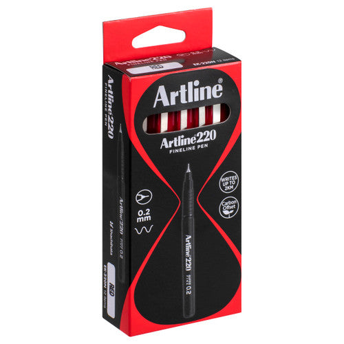 Artline 220 Fineliner Pen 0.2mm Red Box of 12