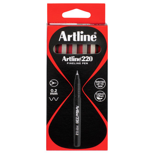 Artline 220 Fineliner Pen 0.2mm Red Box of 12