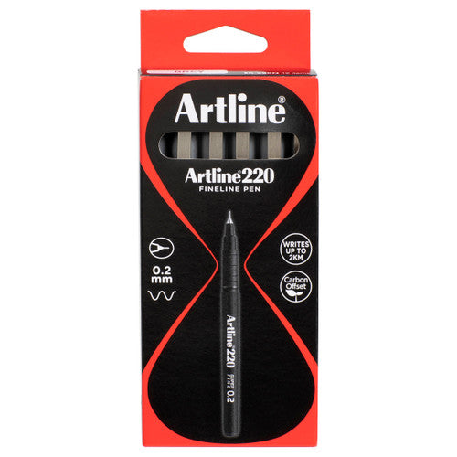 Artline 220 Fineliner Pen 0.2mm Grey Box of 12