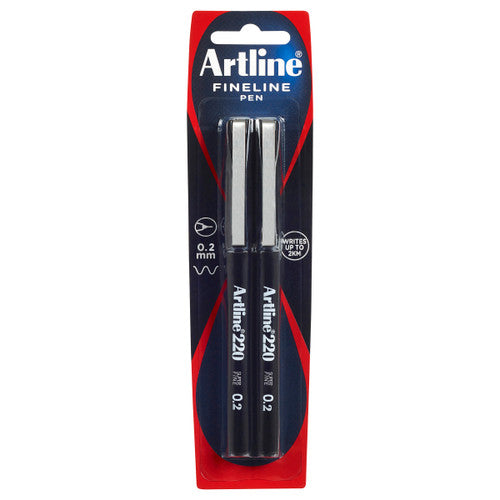 Artline 220 Fineliner Pen 0.2mm Black Pack of 2