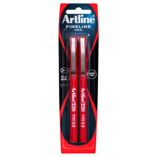 Artline 220 Fineliner Pen 0.2mm Red Pack of 2