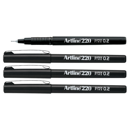 Artline 220 Fineliner Pen 0.2mm Black Hangsell Pack of 4