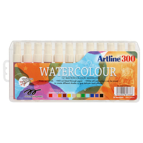 Artline 300 Liquid Crayon Colouring Marker Water Based Assorted Box of 12