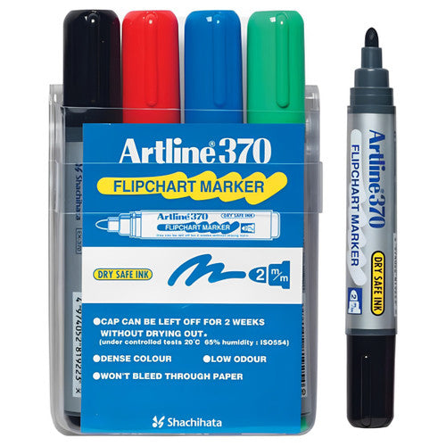 Artline 370 Flipchart Marker 2mm Bullet Assorted Wallet of 4
