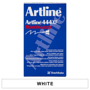 Front of the Artline 444XF paint marker box with the 0.8 mm nib symbol, above a white colour label