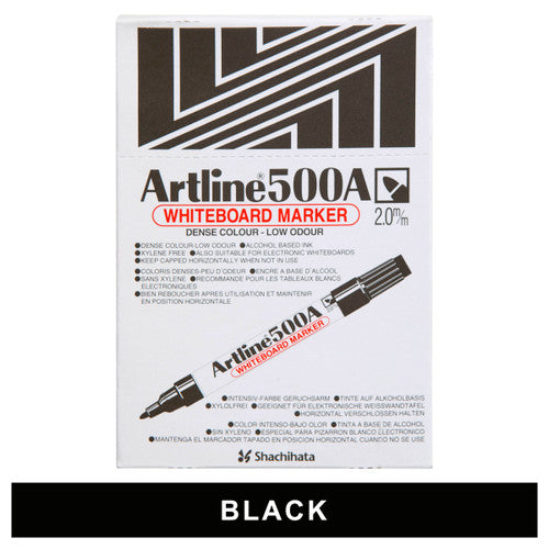 Artline 500A Whiteboard Marker 2mm Bullet Black Box of 12