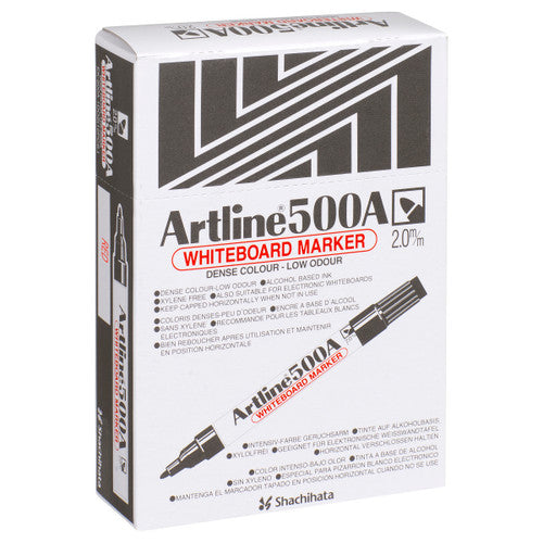Artline 500A Whiteboard Marker 2mm Bullet Red Box of 12