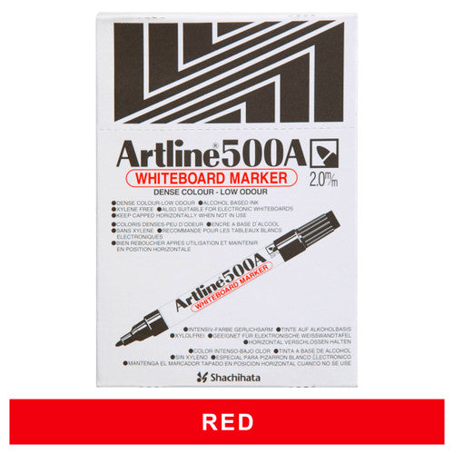 Artline 500A Whiteboard Marker 2mm Bullet Red Box of 12