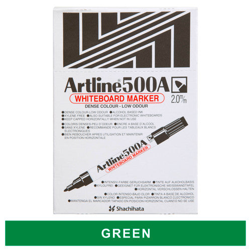 Artline 500A Whiteboard Marker 2mm Bullet Nib Green Box of 12
