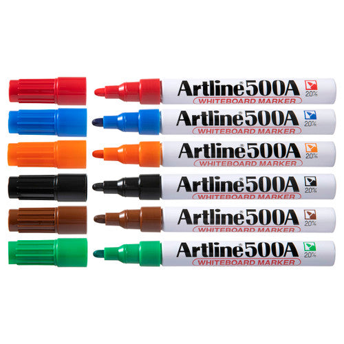 Artline 500A Whiteboard Marker 2mm Bullet Nib Assorted Box of 12