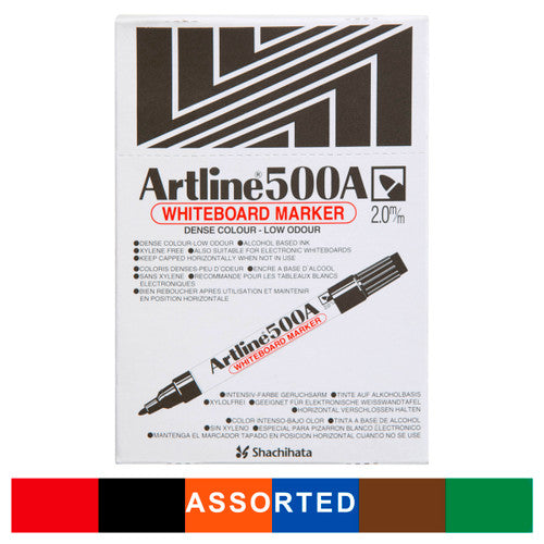 Artline 500A Whiteboard Marker 2mm Bullet Nib Assorted Box of 12