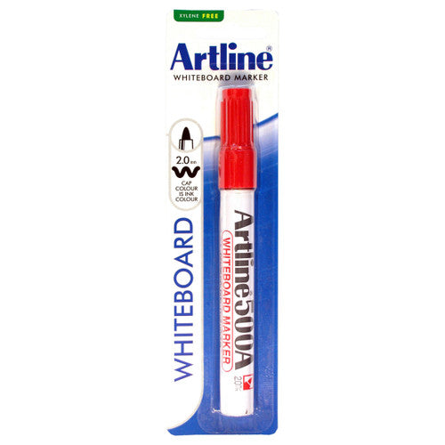 Artline 500A Whiteboard Marker 2mm Bullet Nib Hangsell Red Pack of 1 (*EOL)