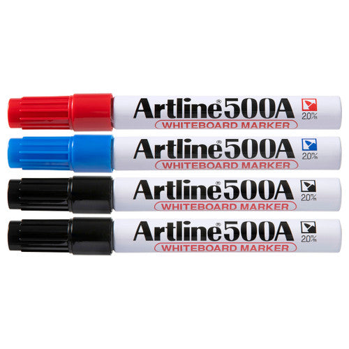 Artline 500A Whiteboard Marker 2mm Bullet Hangsell Assorted Pack of 4