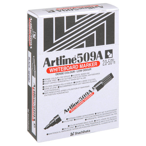 Artline 509A Whiteboard Marker 5mm Chisel Nib Black Box of 12