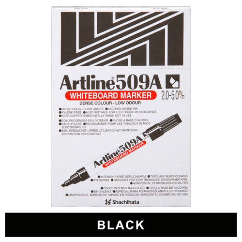 Artline 509A Whiteboard Marker 5mm Chisel Nib Black Box of 12