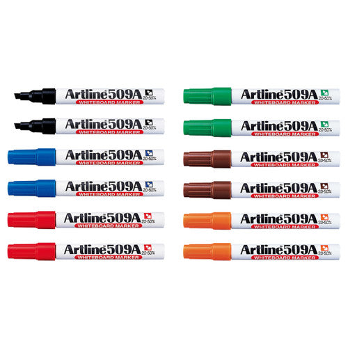 Artline 509A Whiteboard Marker 5mm Chisel Nib Assorted Colours Box of 12