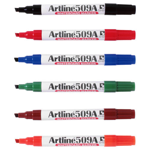 Artline 509A Whiteboard Marker 5mm Chisel Nib Assorted Colours Wallet of 6