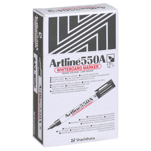 Artline 550A Whiteboard Marker 1.2mm Bullet Nib Black Box of 12