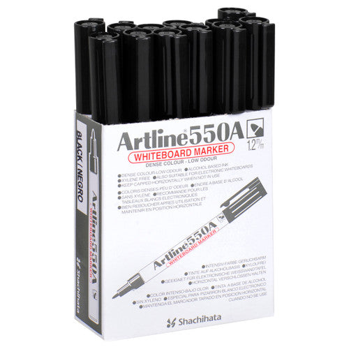 Artline 550A Whiteboard Marker 1.2mm Bullet Nib Black Box of 12