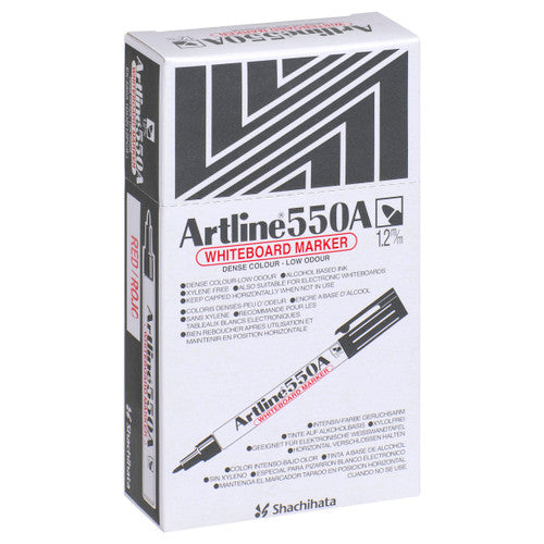 Artline 550A Whiteboard Marker 1.2mm Bullet Red Box of 12
