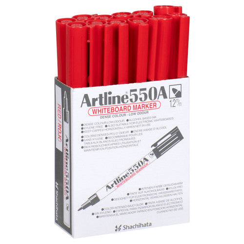 Artline 550A Whiteboard Marker 1.2mm Bullet Red Box of 12