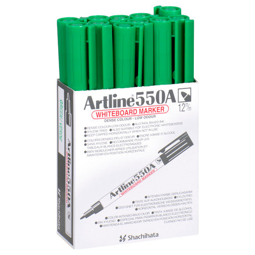 Artline 550A Whiteboard Marker 1.2mm Bullet Green Box of 12