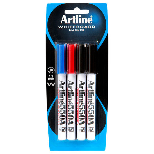 Artline 550A Whiteboard Marker 1.2mm Bullet Nib Hangsell Assorted Pack of 4