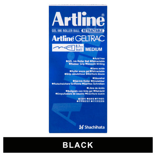 Artline 5570 Geltrac Retractable Gel Pen Medium Black Box of 12