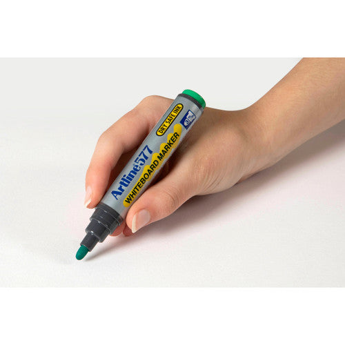 Artline 577 Whiteboard Marker 3mm Bullet Nib Green Box of 12