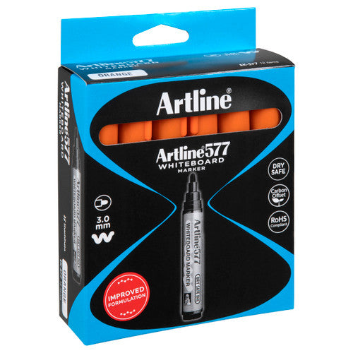 Artline 577 Whiteboard Marker 3mm Bullet Nib Orange Box of 12