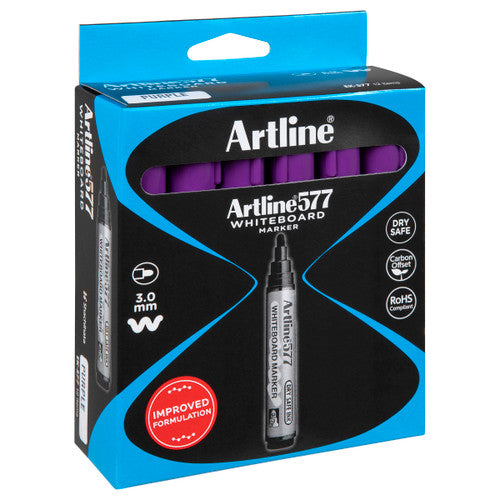 Artline 577 Whiteboard Marker 3mm Bullet Nib Purple Box of 12