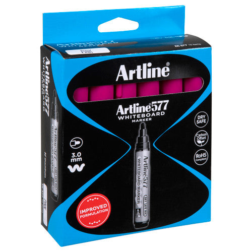 Artline 577 Whiteboard Marker 3mm Bullet Nib Pink Box of 12