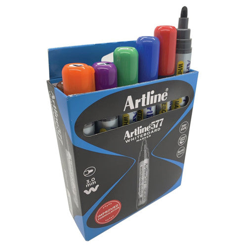 Artline 577 Whiteboard Marker 3mm Bullet Nib Assorted Colours Box of 12