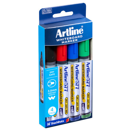 Artline 577 Whiteboard Marker 3mm Bullet Assorted Wallet of 4