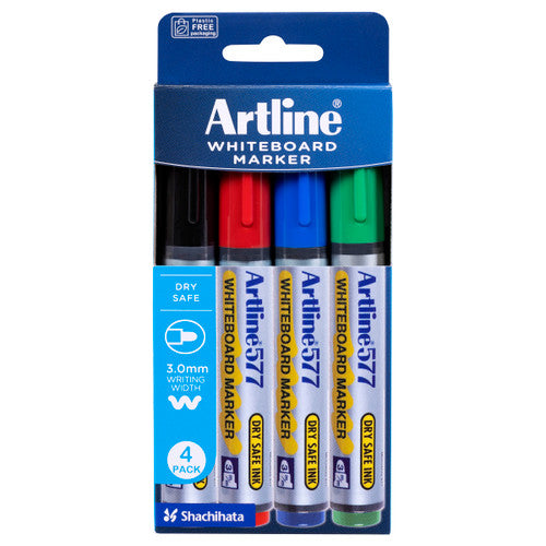 Artline 577 Whiteboard Marker 3mm Bullet Assorted Wallet of 4