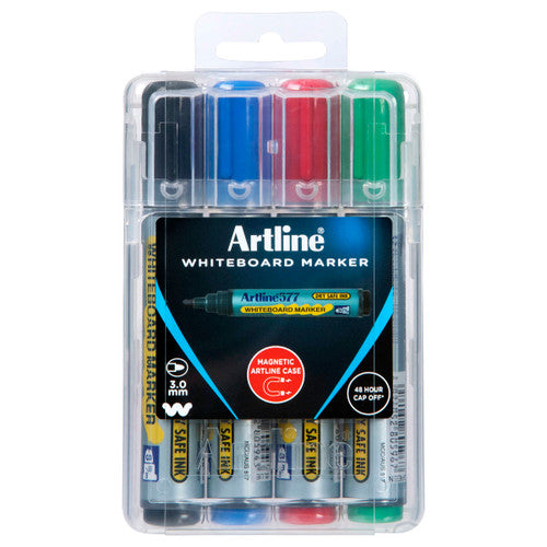 Artline 577 Whiteboard Marker 4PK Assorted Hang Clamshell