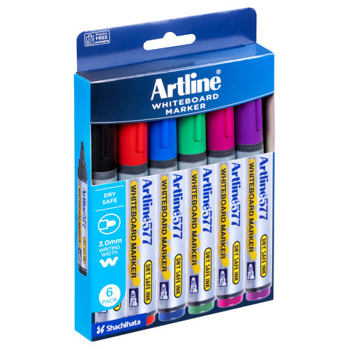 Artline 577 Whiteboard Marker 3mm Bullet Assorted Wallet of 6