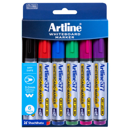 Artline 577 Whiteboard Marker 3mm Bullet Assorted Wallet of 6