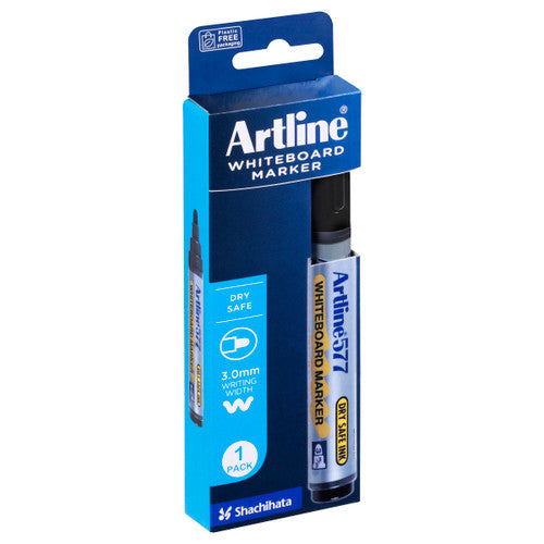 Artline 577 Whiteboard Marker 3mm Bullet Hangsell Black Pack of 1