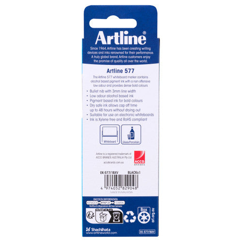 Artline 577 Whiteboard Marker 3mm Bullet Hangsell Black Pack of 1