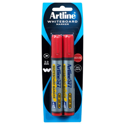 Artline 577 Whiteboard Marker 3mm Bullet Nib Red Pack of 2