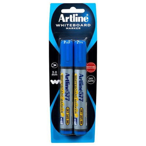 Artline 577 Whiteboard Marker 3mm Bullet Nib Blue Pack of 2