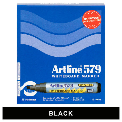 Artline 579 Whiteboard Marker 5mm Chisel Nib Black Box of 12