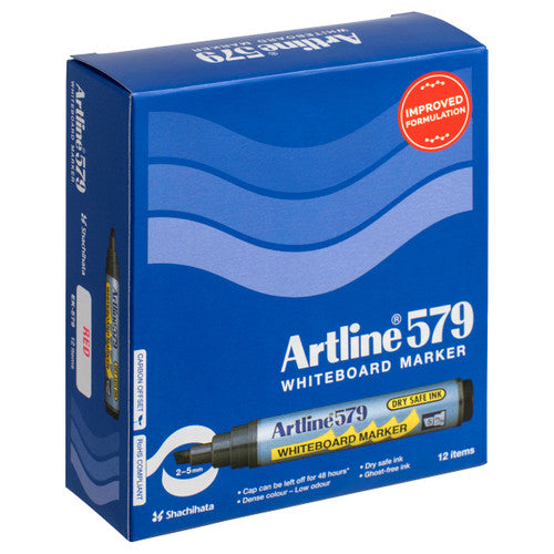 Artline 579 Whiteboard Marker 5mm Chisel Nib Red Box of 12