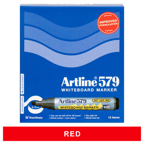 Artline 579 Whiteboard Marker 5mm Chisel Nib Red Box of 12