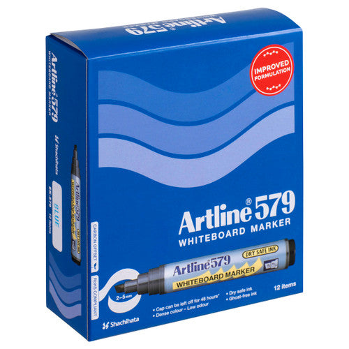 Artline 579 Whiteboard Marker 5mm Chisel Nib Blue Box of 12