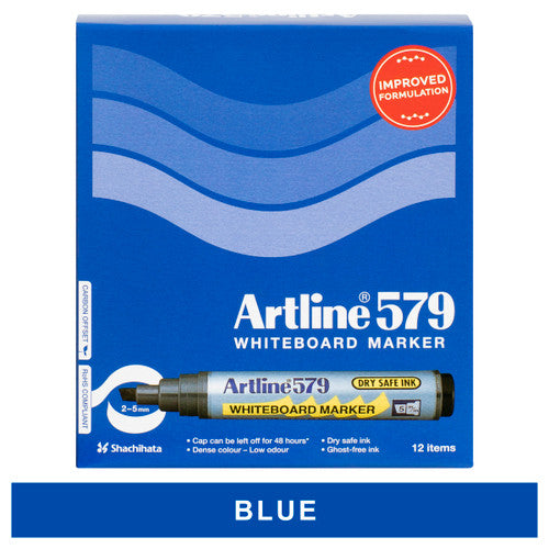 Artline 579 Whiteboard Marker 5mm Chisel Nib Blue Box of 12
