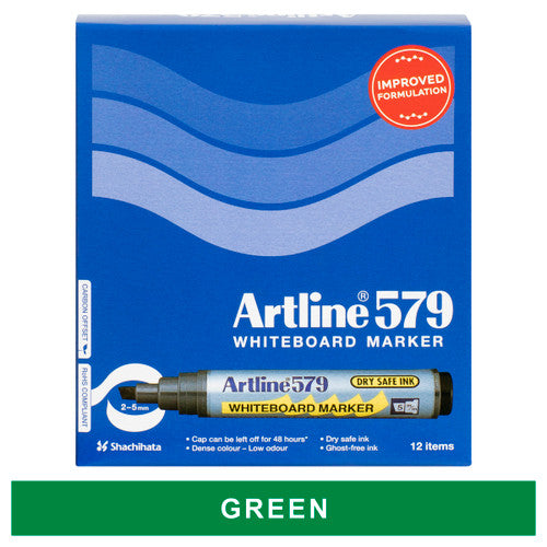 Artline 579 Whiteboard Marker 5mm Chisel Nib Green Box of 12